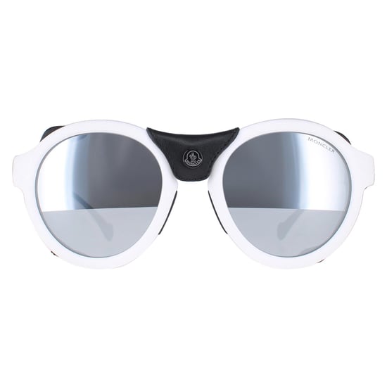 Moncler Round Unisex White Black Leather Grey Silver Mirror ML0046