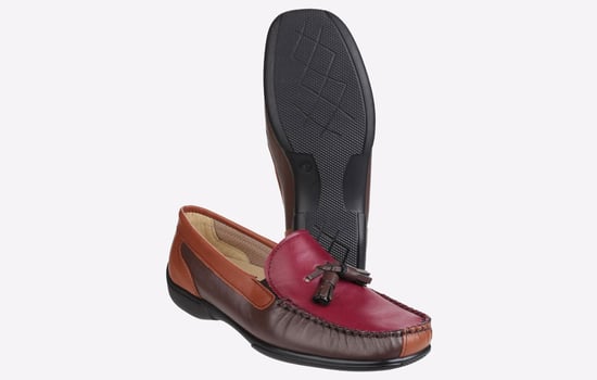Cotswold Biddlestone Leren Dames Loafers In Kastanjebruin/Tan/Wijnrood - Image 4