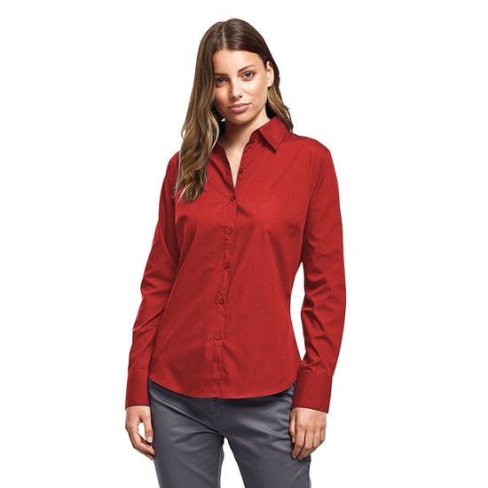 Premier Womens/Ladies Poplin Long-Sleeved Blouse (Red)