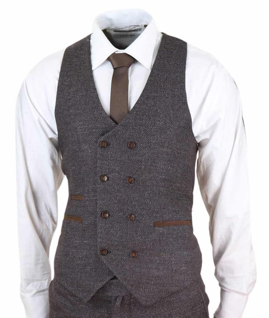 Heren Bruin Wol 3-delige Pak Dubbel Breasted Tweed Peaky Blinders 1920 - Image 4