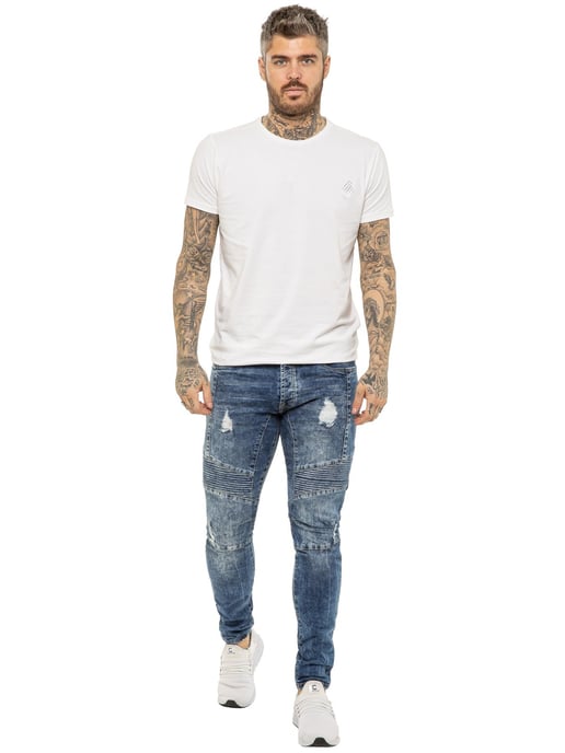 Enzo | Heren Skinny Stretch Biker Denim Jeans - Blauw - Image 5