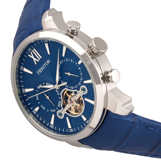 Heritor Automatic Arthur Semi-Skeleton Leather-Band Watch w/ Day/Date