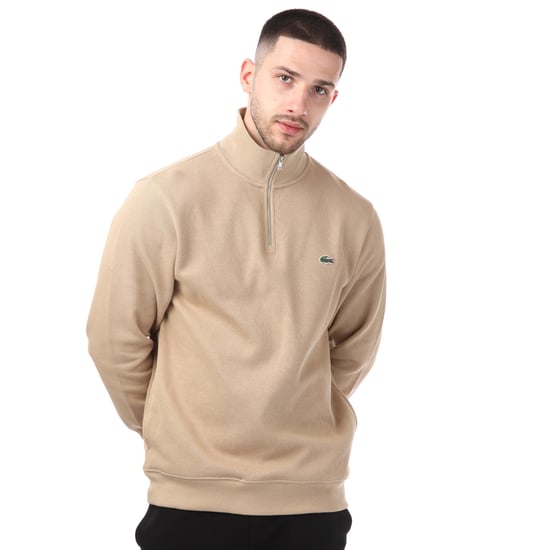 Men's Lacoste Zippered Stand-Up Collar Knitted Sweatshirt in Brown - Image 1