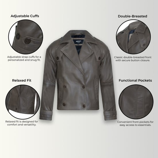 Dames cropped oversized leren trenchcoat - Canberra - Image 2