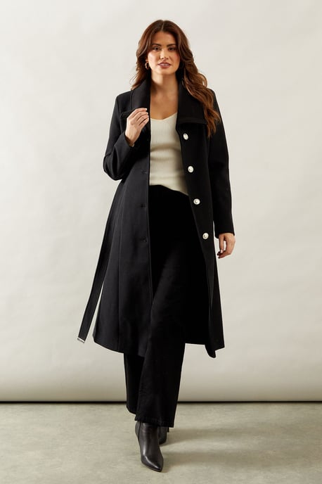 Knitted Collar Button Through Wrap Coat