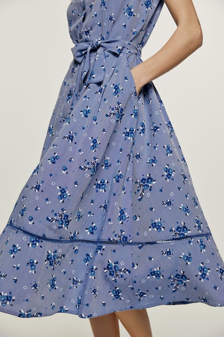 Indigo bloemen jurk met knoopdetail - Image 3