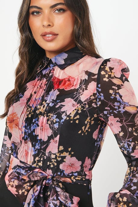 Blouson Sleeve Pintuck Detail Wide Leg Jumpsuit