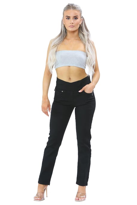 Damesjeans met elastische taille voor buikcontrole in zwart - Image 4