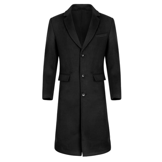 Heren Knielange Winter Wollen Jas Slim Fit Turn-Down Kraag Zakelijke Jassen Zwart - Image 1