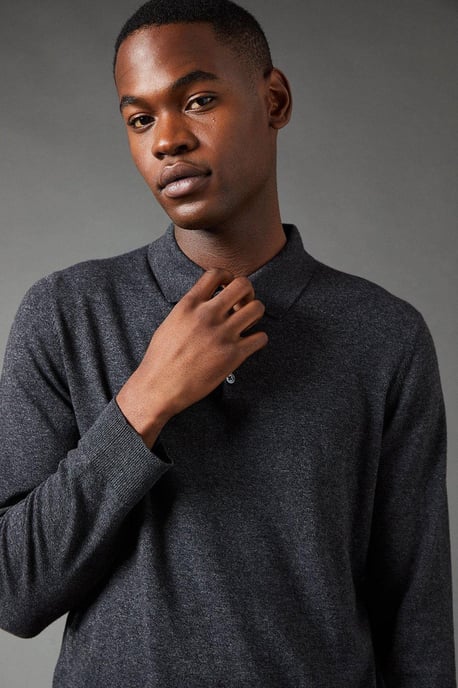 Cotton Rich Long Sleeve Knitted Polo - Image 4