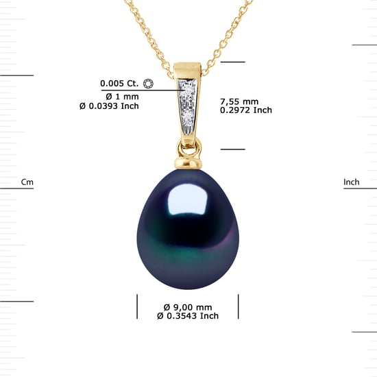 DIADEMA - Pendant - Diamonds - Real Freshwater Pearls - Black - Yellow Gold