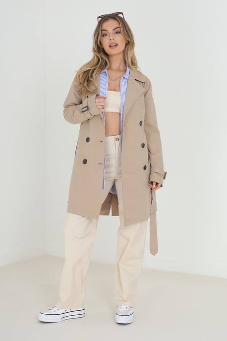 Stone 'Brandy' Double Breasted Short Trench Coat