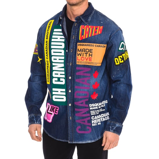 Men's long sleeve denim shirt with patches S74DM0505-S30341