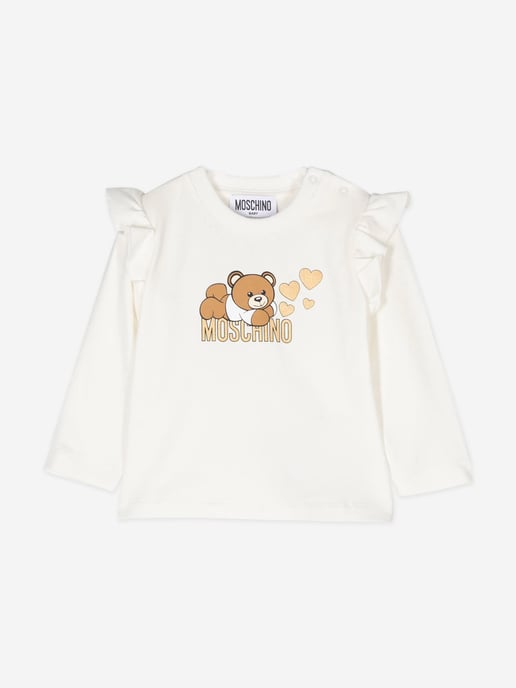Moschino Baby Girls Long Sleeve Logo T-Shirt in Ivory