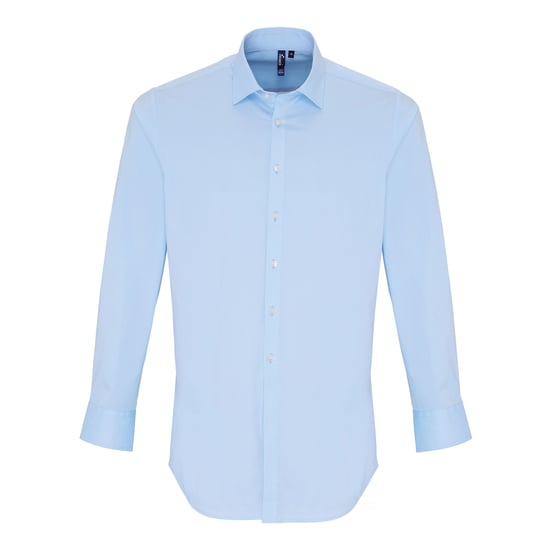 Premier Heren Rekken Pasvorm Popeline Lange Mouwen Shirt (Lichtblauw) - Image 1