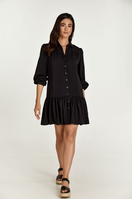 Zwarte Tencel jurk met knopen - Image 1