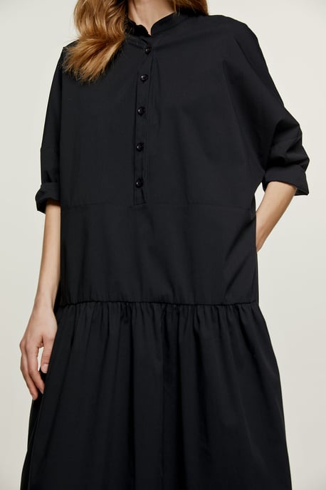 Oversized Black Dress with Buttons