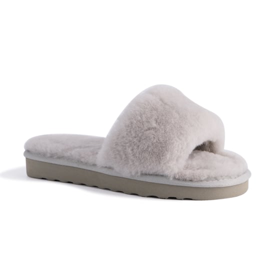Aus Wooli Australia Womens Sheepskin Fluff Slide Slippers Grey