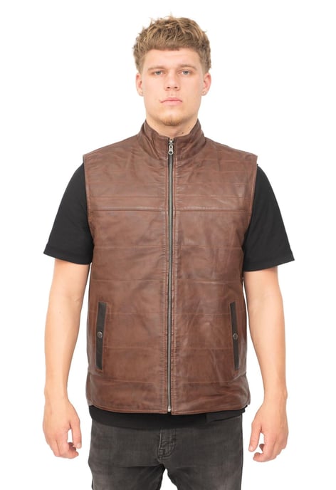 Mens Reversible Black and Brown Leather Gilet-Preston