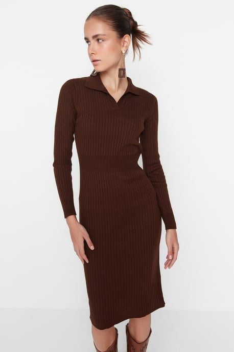 Trendyol Dames Polo hals lichaamssconisch Midi Jurk - Image 2