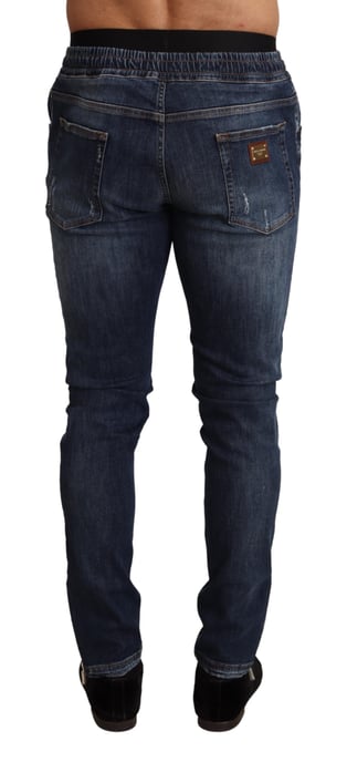 Dolce & Gabbana Heren Blauw Katoen Stretch Tattered Denim Jeans - Image 3