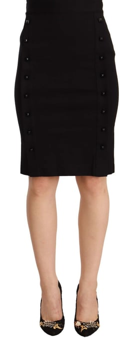 GF Ferre Women's Black High Waist Viscose Knee Length Pencil Cut Skirt