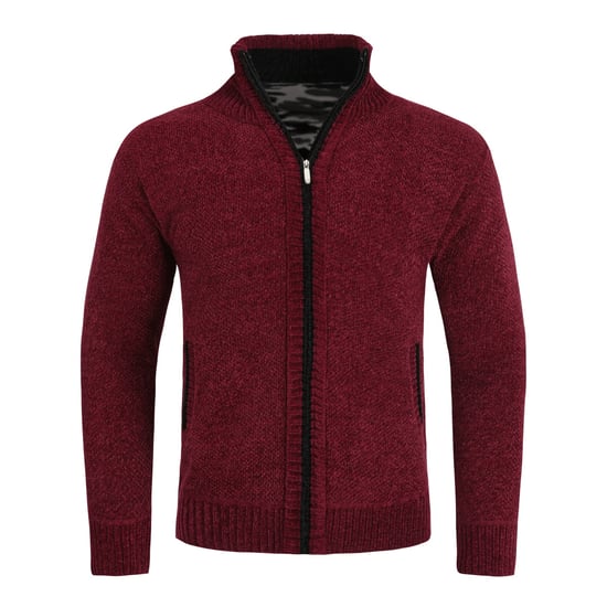 Herenvest met rits en opstaande kraag, gevoerde grofgebreide trui rood - Image 1