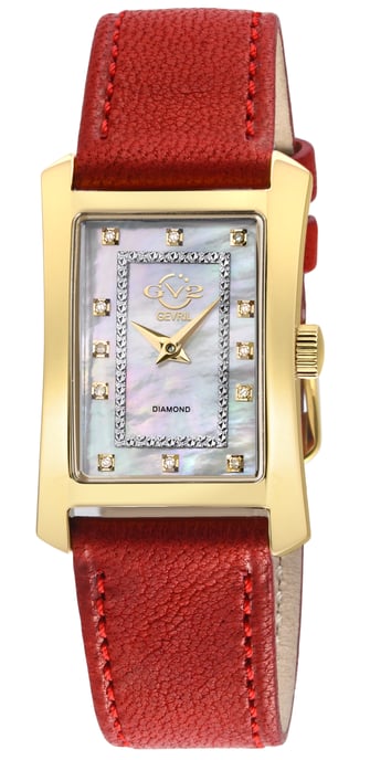 GV2 Dames Luino Diamant Witte MOP Wijzerplaat, Zwitserse Kwartszak Genuine Italiaans Leder Rode Horloge - Image 1