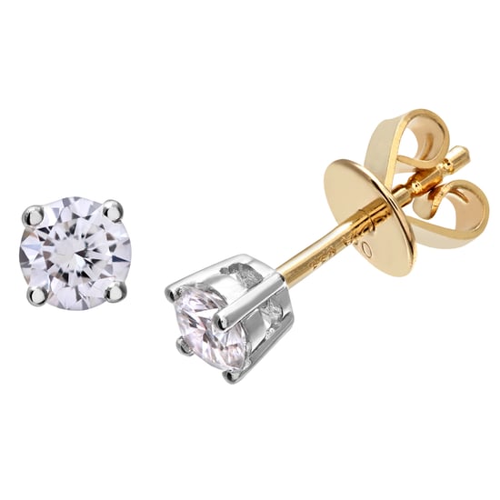 Diamanten oorknopjes, 18kt geelgoud IJ/I ronde briljant gecertificeerde diamanten oorbellen, 0,33 ct diamantgewicht - Image 1