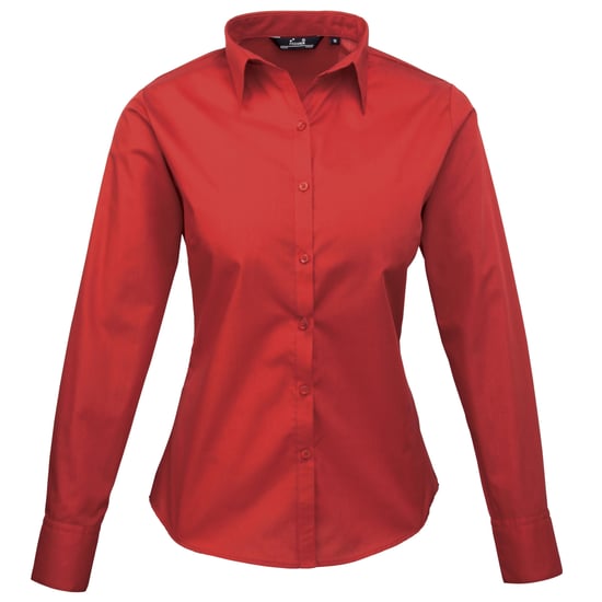Premier Womens/Ladies Poplin Long-Sleeved Blouse (Red)