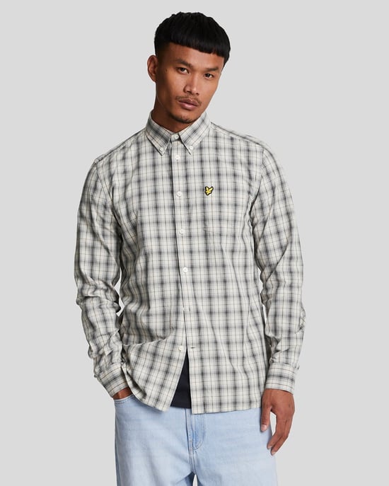 Lyle & Scott gewassen geruit popeline gunmetal grijs shirt met lange mouwen - Image 1