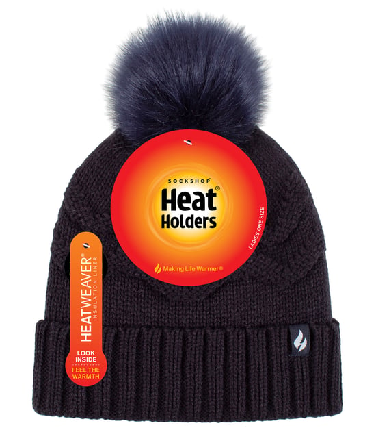 Heat Holders Dames Winter Bont Pom Pom Beanie Muts - Marine - Image 2