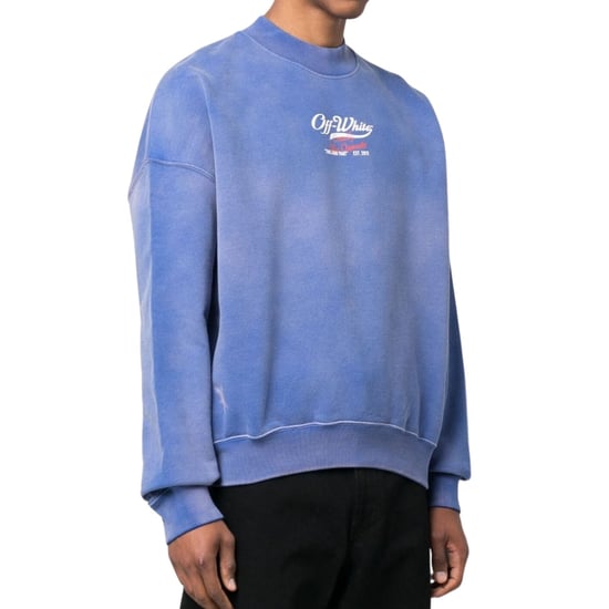 Off-White Wave Off Boxy Fit Crewneck Blue Sweatshirt
