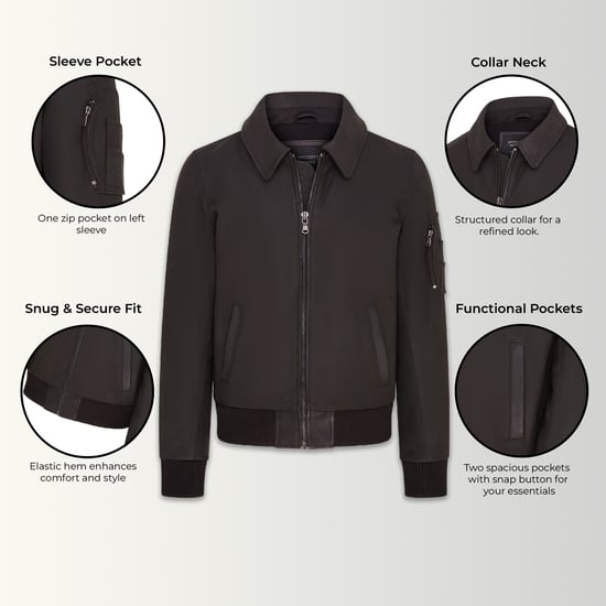 Mens Black A2 Cowhide Leather Bomber Jacket-Eura