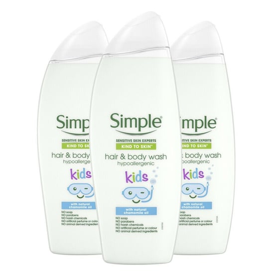 Simple KIDS Hypoallergenic Bubble Bath and Hair & Body wash 500ml, 3 Pack