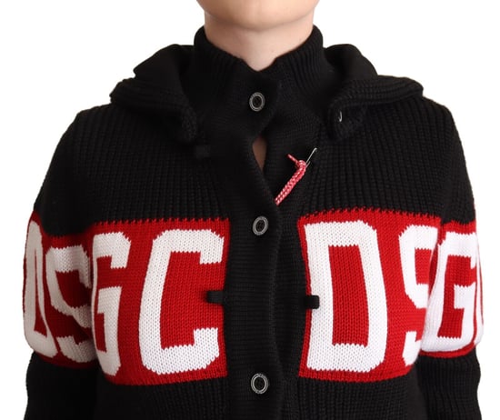 GCDS Vrouwen Zwart Cashmere Hooded Button Down Logo Cardigan Jacket - Image 4
