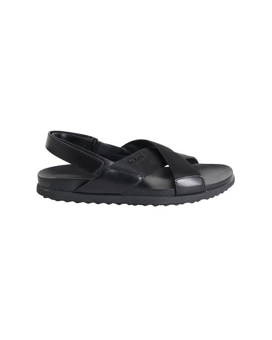 Prada Logo Band Kruis Sandalen in Zwart Leer - Image 1