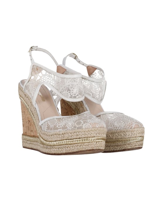Nicholas Kirkwood High Heel Lace Wedges in Cream Synthetic - Image 5