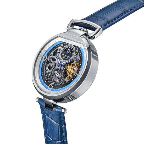 Heritor Automatic Lincoln Leather-Band Skeleton Watch with Moon Phase