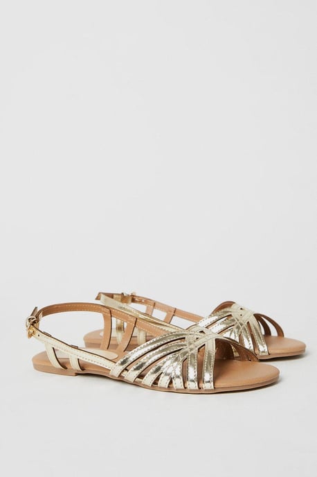 Fiona Lattice Peep Toe Slingback Flat Sandals - Image 3