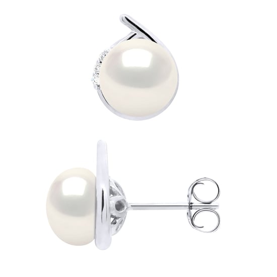 Oorbellen Omgeving Diamanten 0,03 Cts Wit Goud - Echte Cultuur Zoetwater Parelknoppen 7-8 mm - Image 1