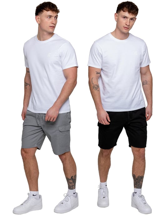 Kruze | 2 Pack Mens Cargo Shorts - BLK/LTGREY
