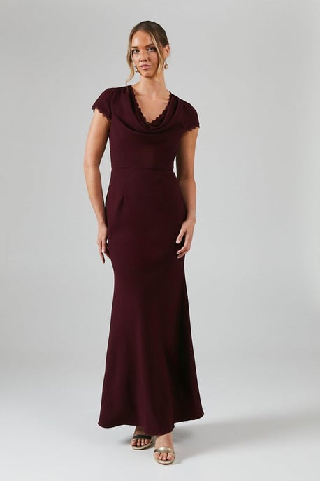 Cowl Front Lace Trim Detail Bridesmaids Maxi Dress - Image 1