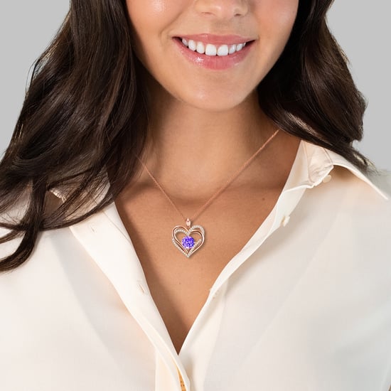 Necklace with pendant sterling silver rose gold embellished with swarovski crystals® violet zirconia Rafaela Donata - Image 2