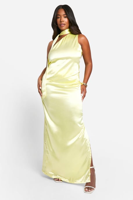 Plus Premium Satin One Shoulder Top & Maxi Skirt Co-ord