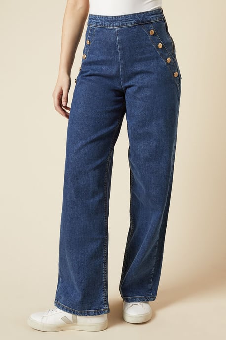 Military Button Detail Wide Leg Jean
