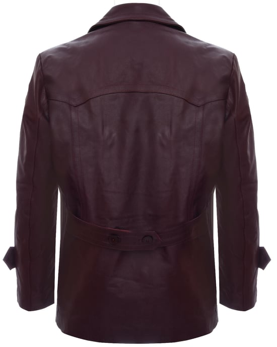 Cowhide Dr. Who Marin German Pea Coat Leather Jacket
