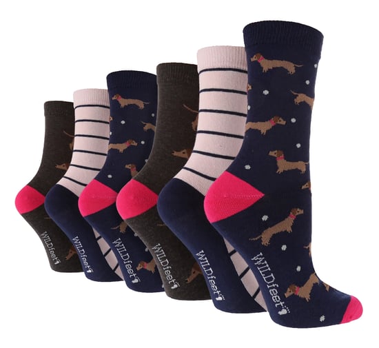 Wildfeet - 6 Paar Multipack Dames Crew Sokken - Leuke Dierenpatroon Sokken - Dashchchund - Image 1
