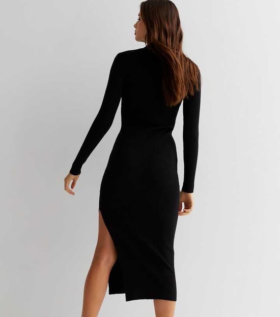 Ribgebreide Hoge Hals Bodycon Midi Jurk - Image 4