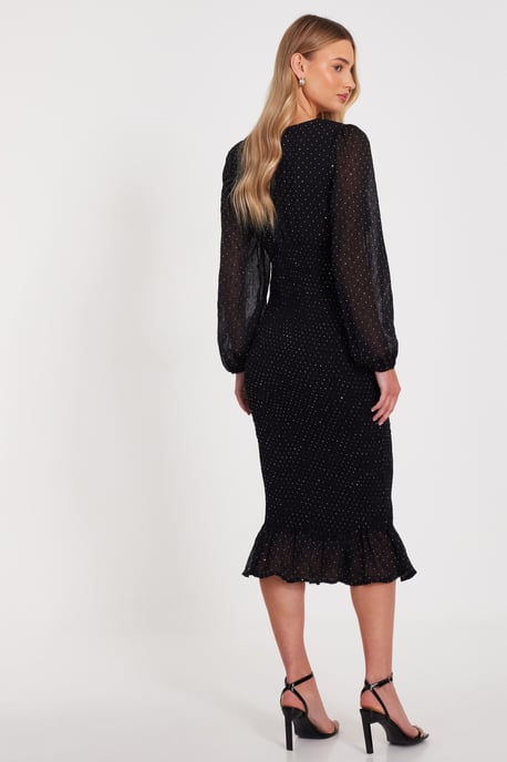 Black Chiffon Diamante Midi Dress